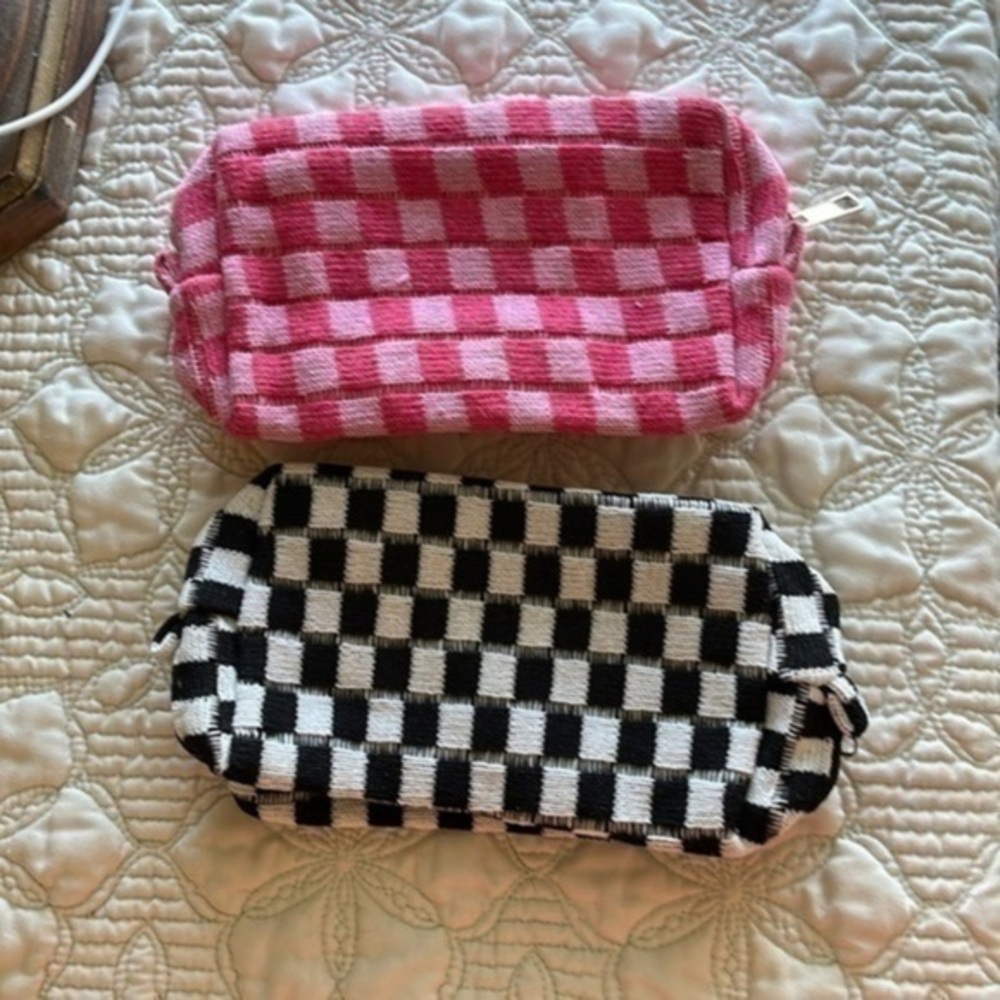 Zipper Bags One Pink And White And Black And White Check NWOT